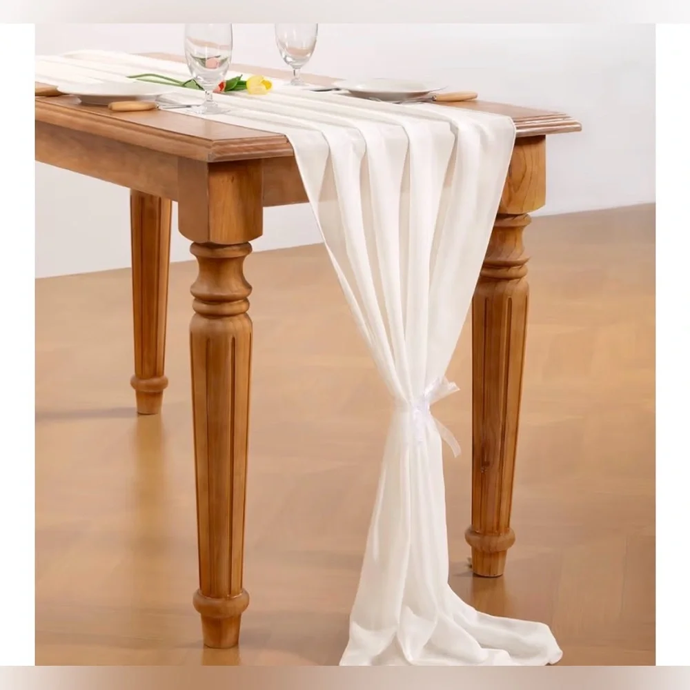 NEW Set of 2 Ivory Chiffon Table Runner Rustic 14ft 29x170” Wedding Runner Sheer